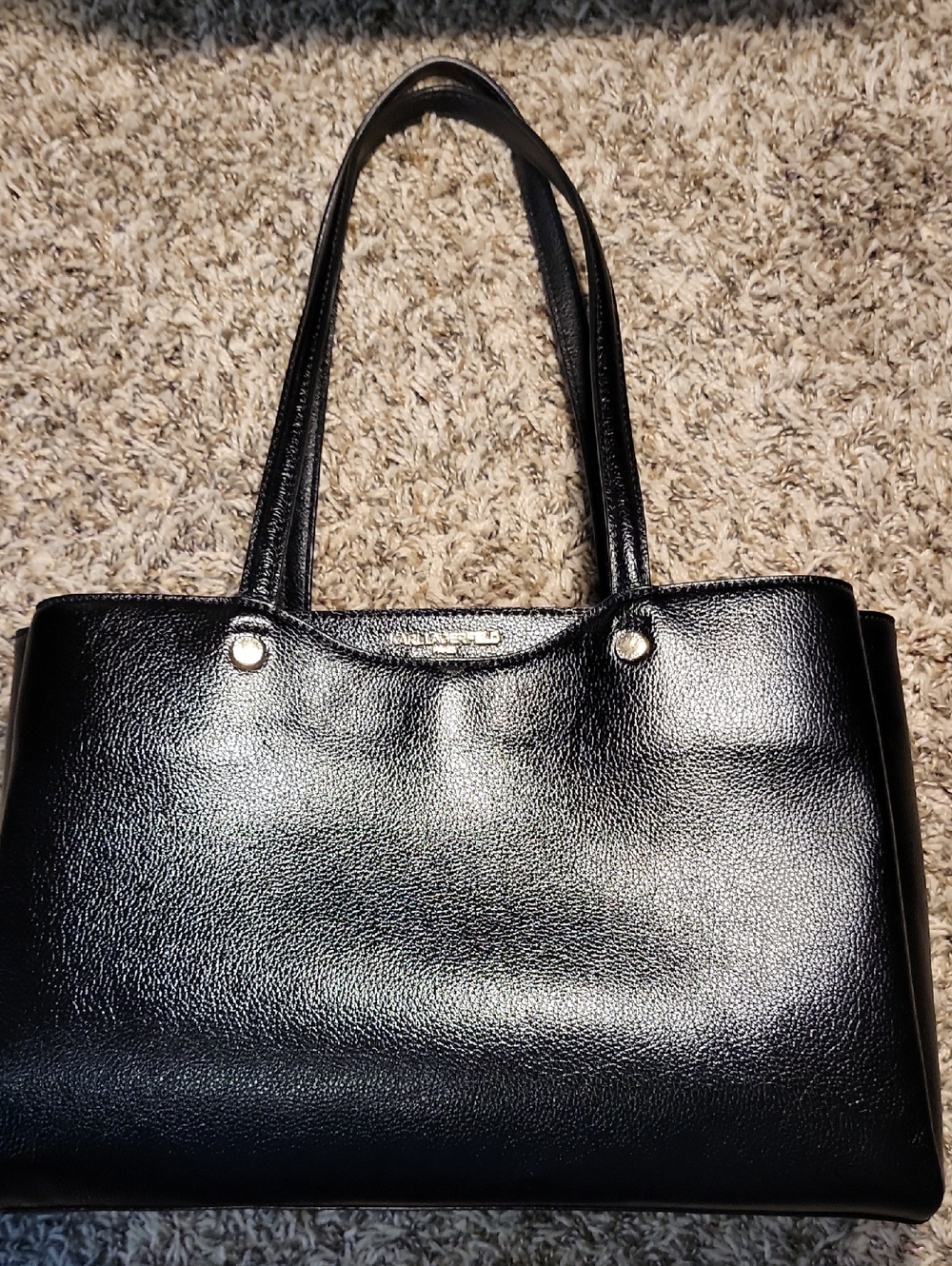 Karl Lagerfeld Classic Black Leather Tote Bag - Structured Shoulder Bag